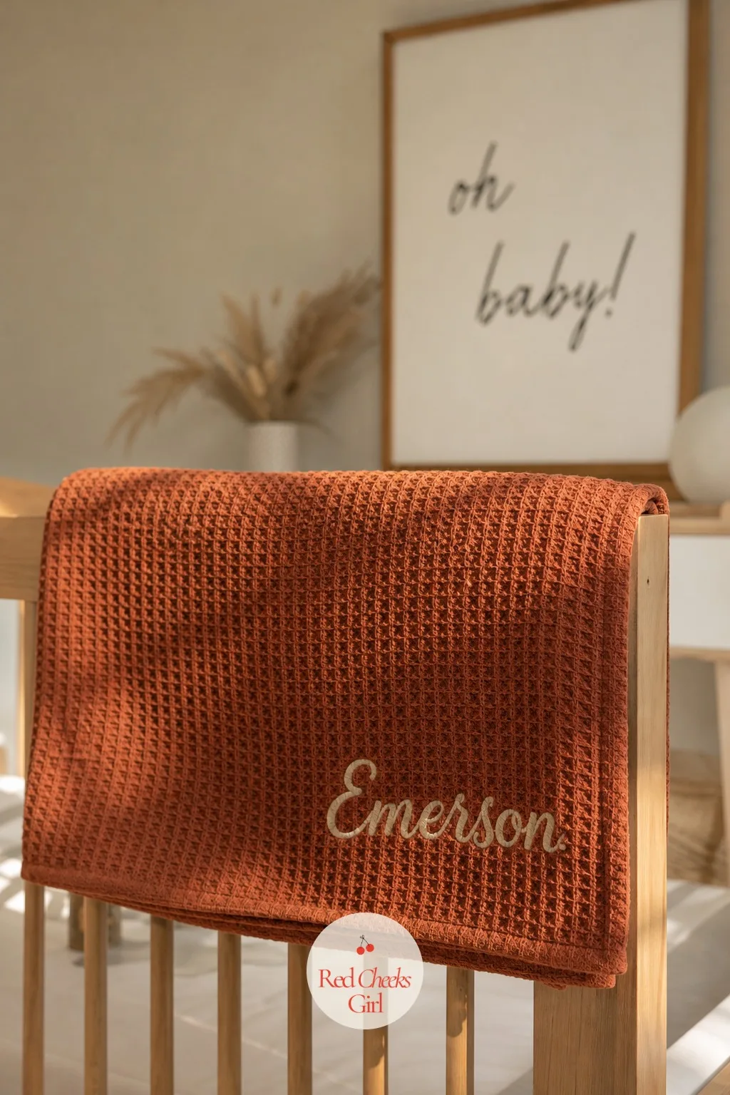 Waffle-Knit Name Blanket — A plain blanket is useful. Gender reveal gift ideas