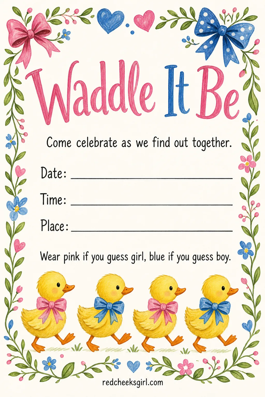 Waddle It Be printable sheet — This one is for the host who wants something a touch silly without going full novelty print. Gender reveal invitations