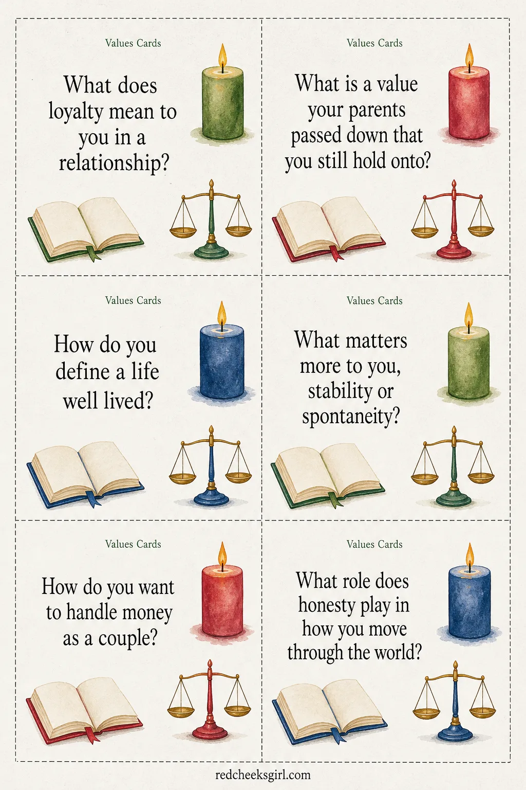 Values Cards (Sheet 1) printable sheet. Get to know you questions for couples