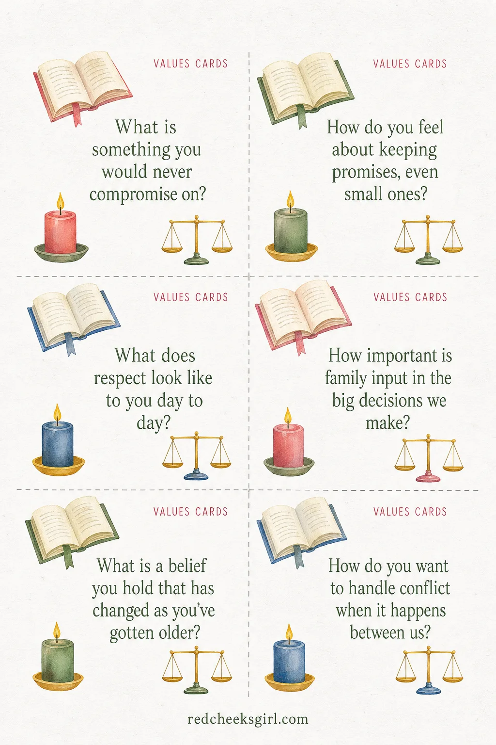 Values Cards (Sheet 2) printable sheet. Get to know you questions for couples