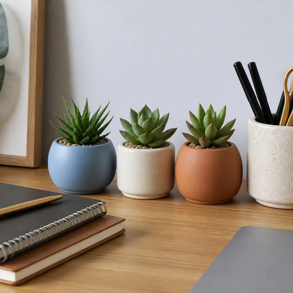 Faux Succulent Desk Set — Real plants do not survive a desk that empties out every Friday and refills every Monday. Gifts for corporate girlies