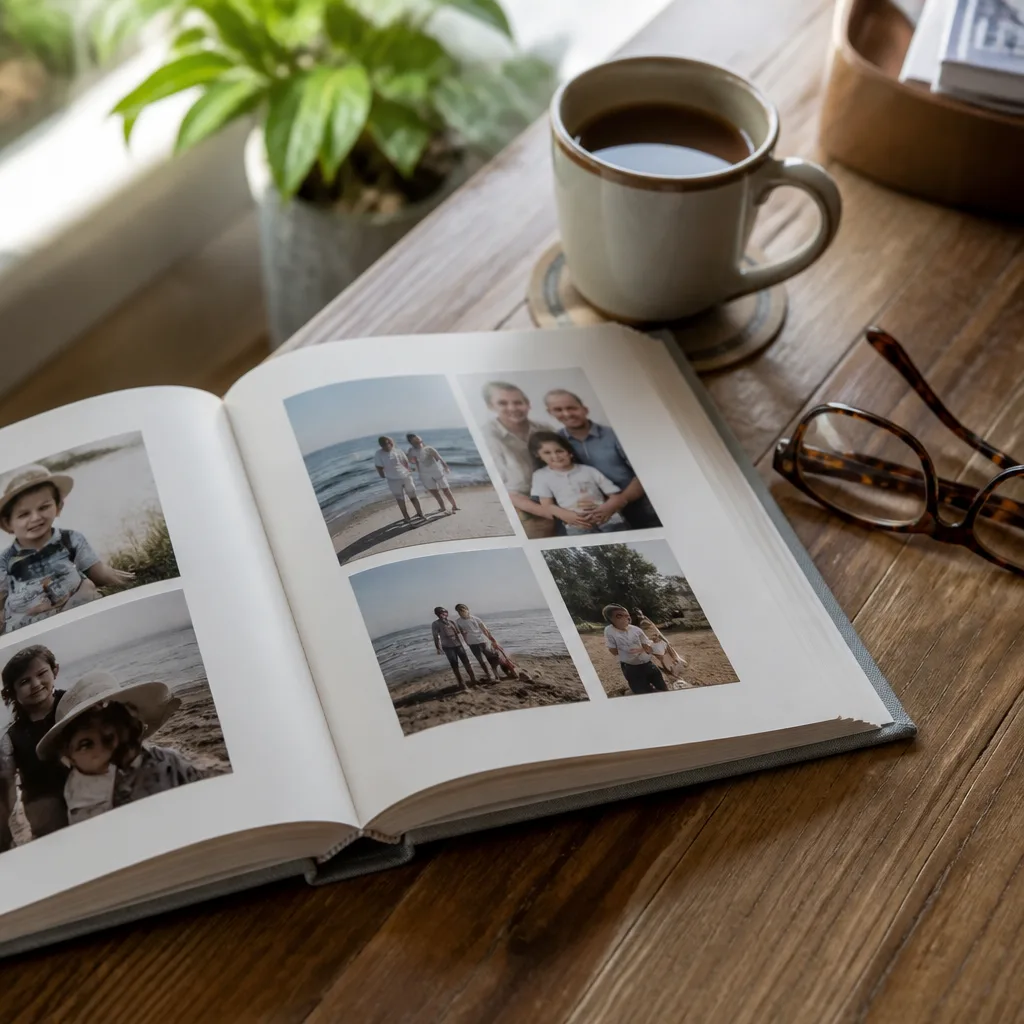 Custom Family Photo Book — A printed photo book built straight from phone photos, with no real limit on how many go in. Gifts for dad