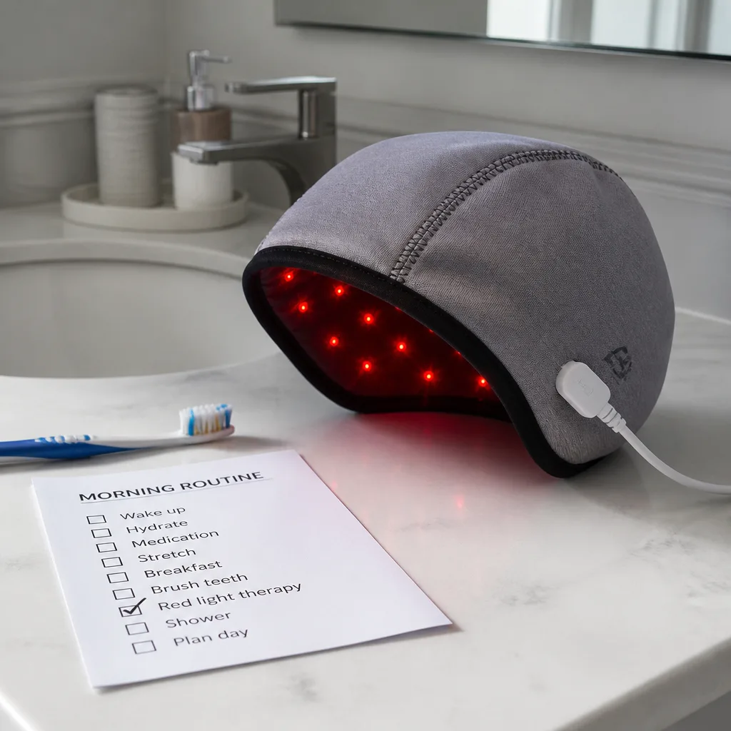 Laser Hair Growth Cap — A wearable cap lined with hundreds of small diodes for full scalp coverage, worn for about twelve minutes a day. Gifts for dad
