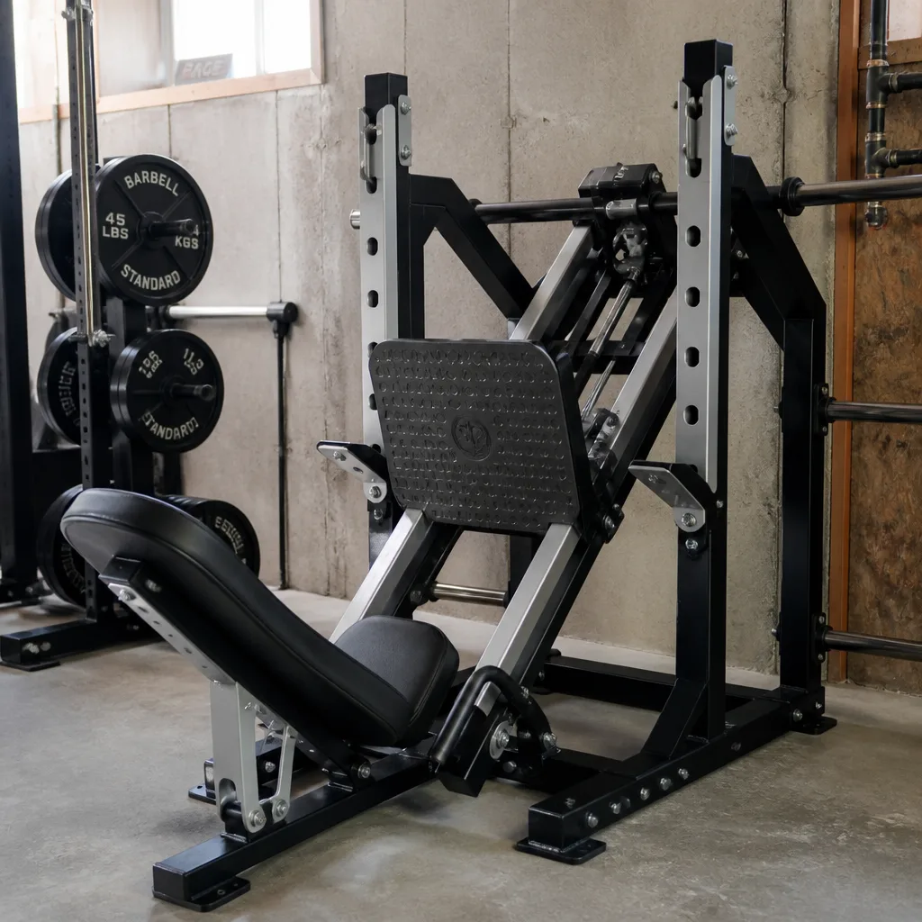 Leg Press Hack Squat Machine — A single gym machine that combines leg press, hack squat and calf raise in one frame. Gifts for dad