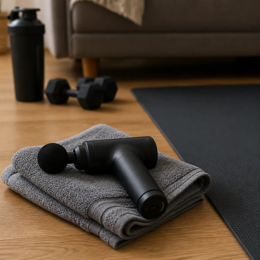 Percussive Massage Gun — A compact handheld massager with gentle pressure and one button, built for a sore back or tight shoulders. Gifts for dad