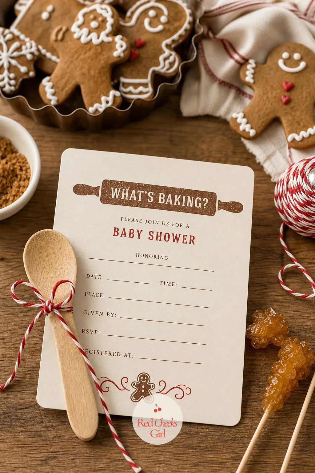 What's Baking? Recipe Card Invitation — It looks like a vintage recipe card rather than a party invite: cream stock lined like an index card, a small rolling