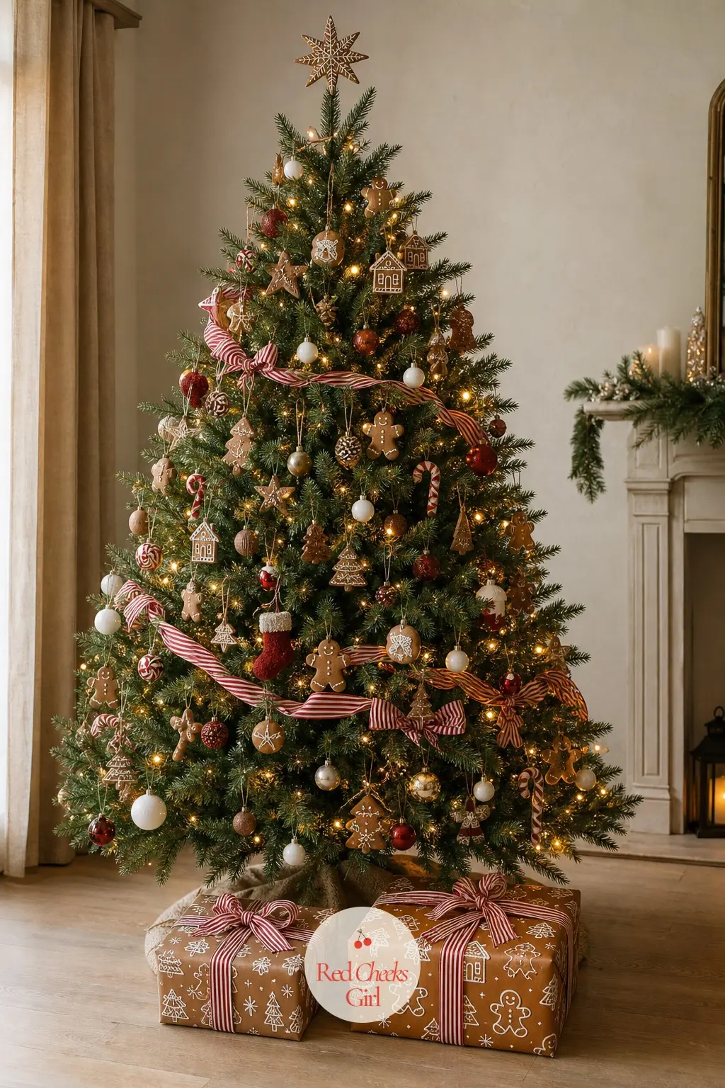 2 Rolls of Gingerbread Wrap Under the Tree — Wrap presents in two patterns that stay in the palette: one in a cinnamon brown cookie print, one in plain icing