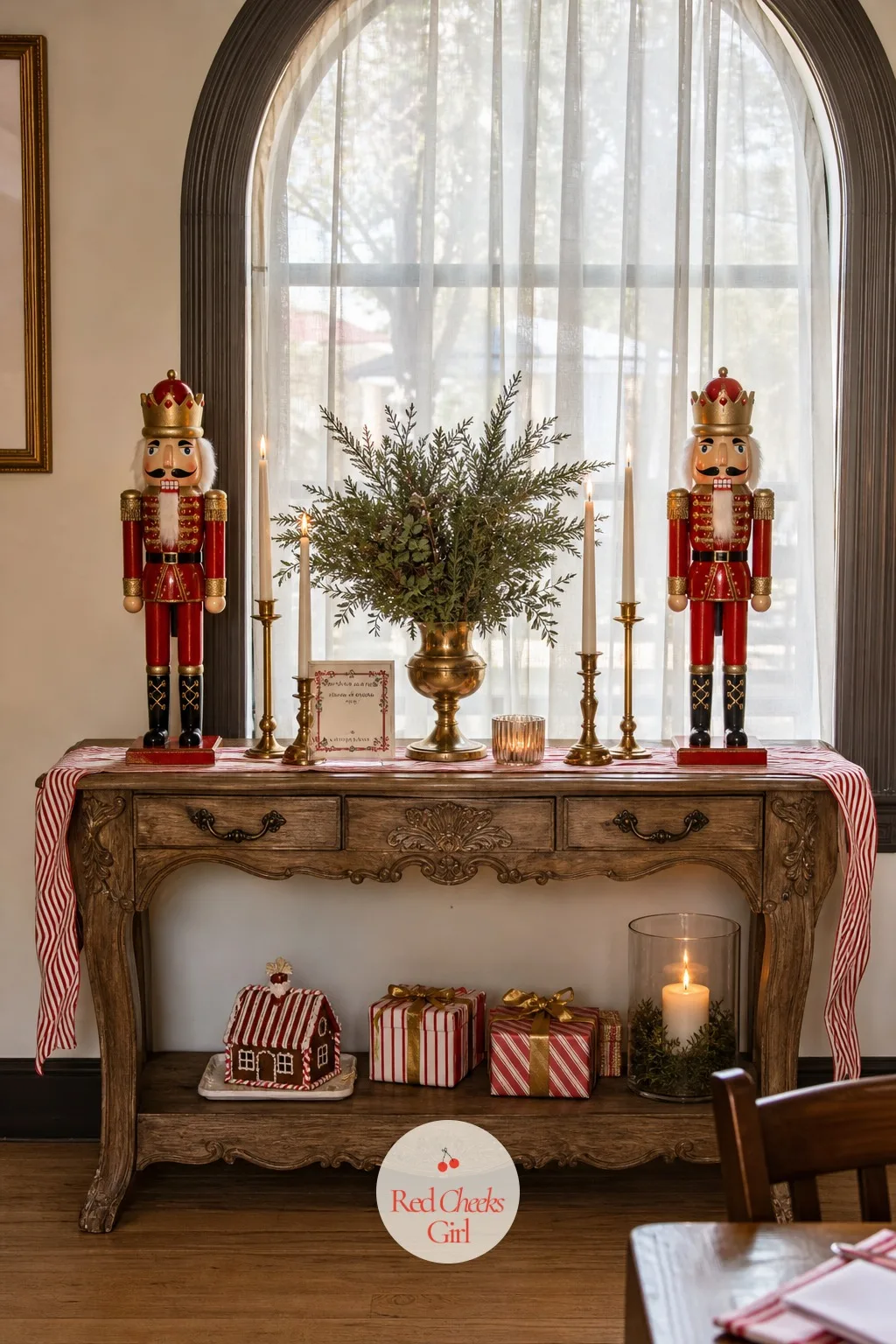 Nutcracker Console Display — A pair of tall nutcrackers either side of a window or doorway gives the room its note of old-fashioned toy shop, without competing