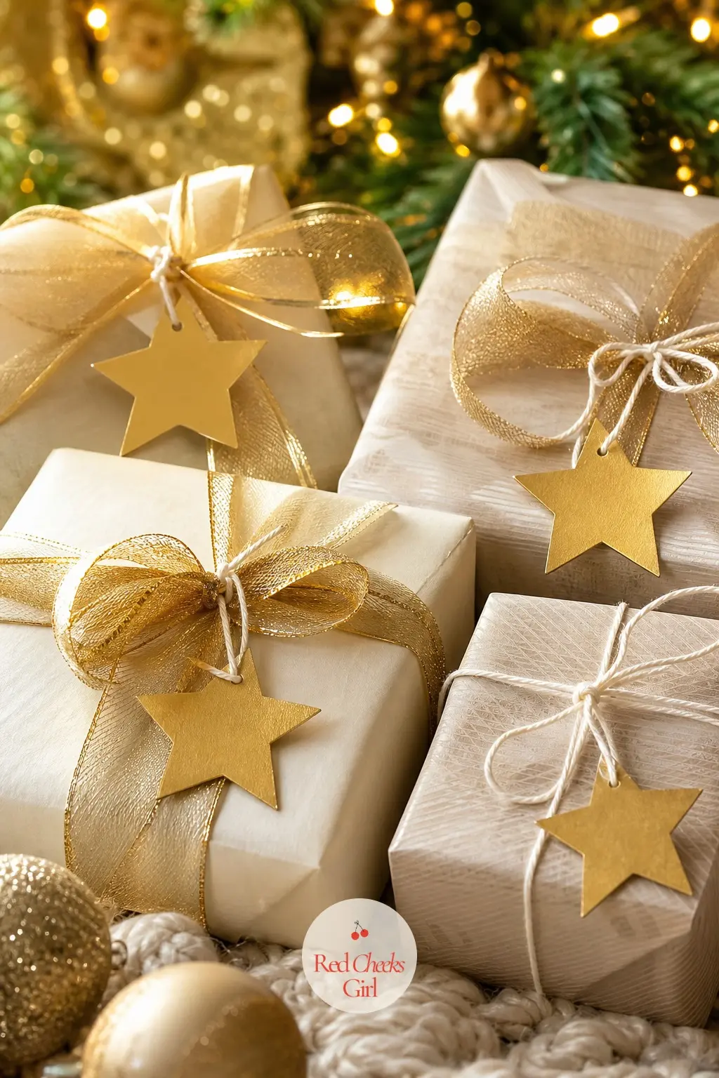 The Gift Tags, Cut as Little Gold Stars — A stack of small gold star gift tags, each one threaded with a length of ivory twine, is the cheapest way to make a