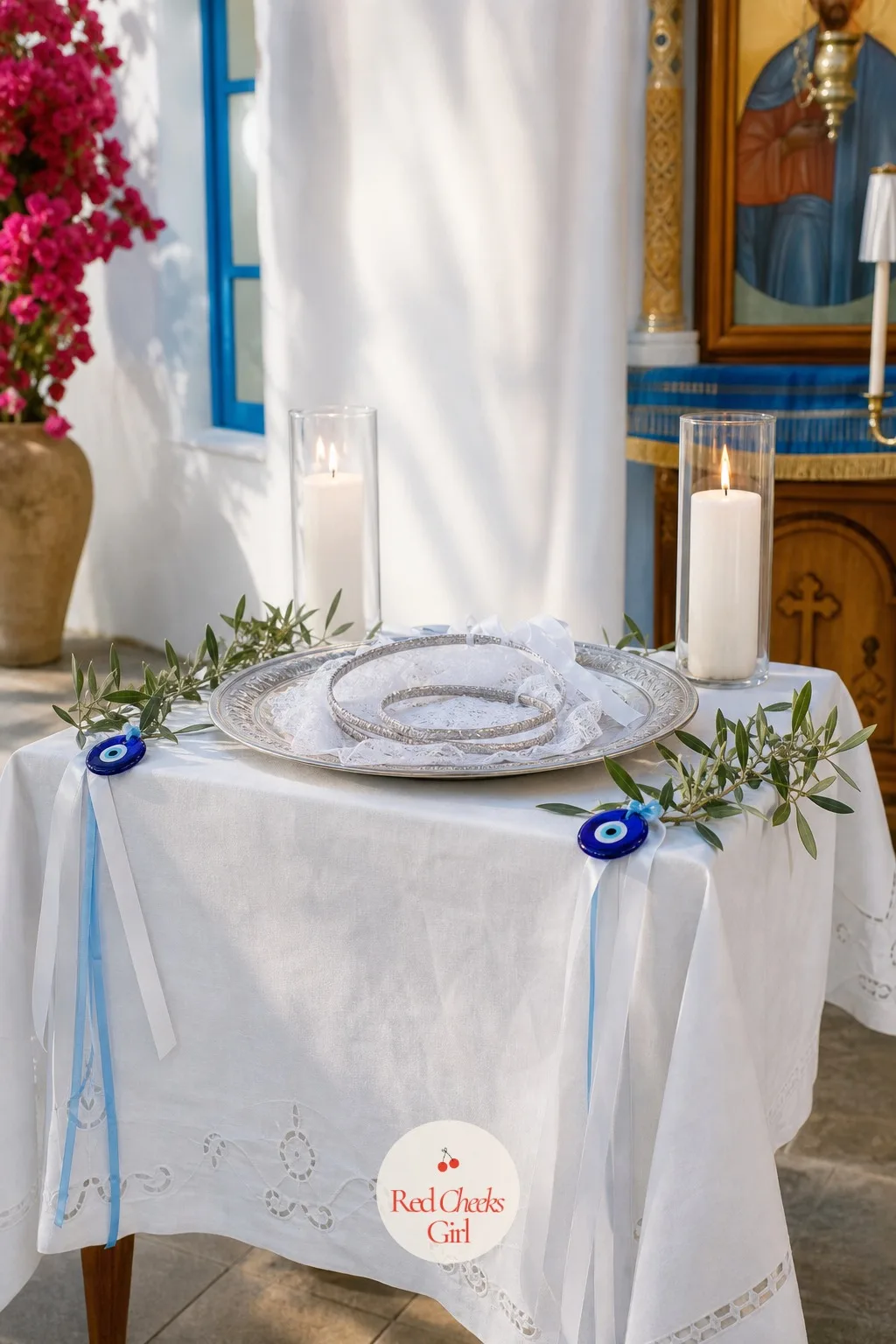 Stefana Crown Ceremony Table — This small table holds the most important objects of the whole day, so it should look like it, not like an afterthought near the
