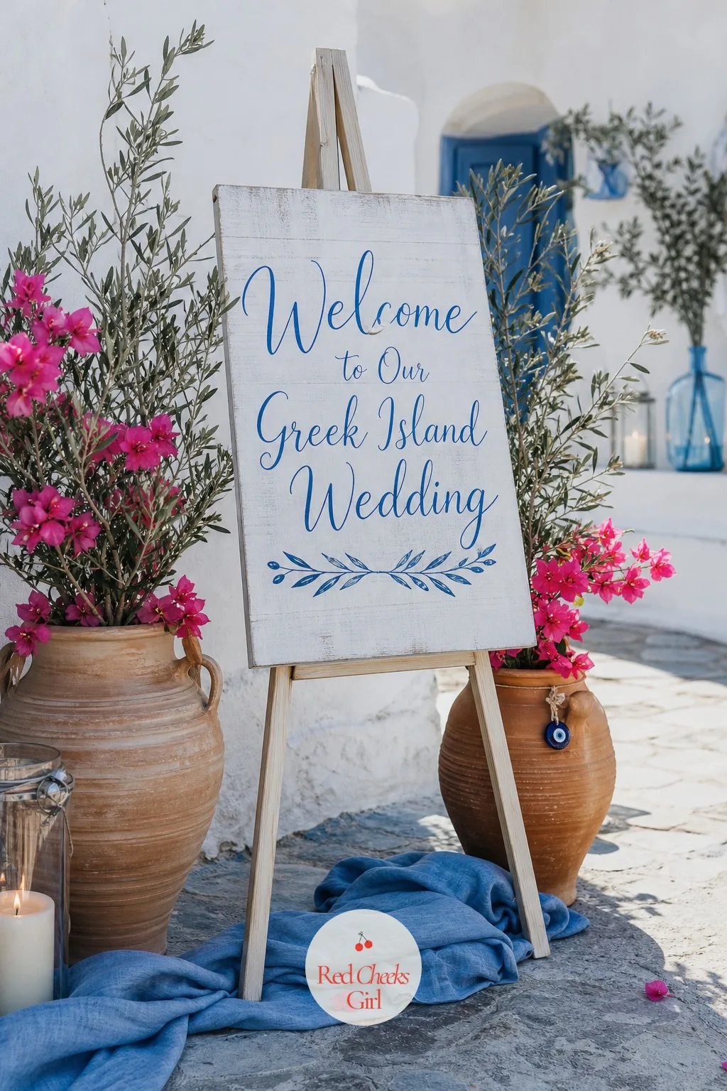Welcome Sign — This is the first object a guest actually reads, before the arch, before the tables, so it sets expectations for everything that follows it.