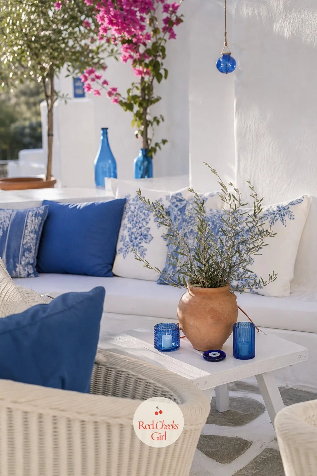 Whitewash and Blue Lounge Corner — Somewhere near the ceremony or cocktail hour, give older guests and tired feet a place to land. Greek wedding
