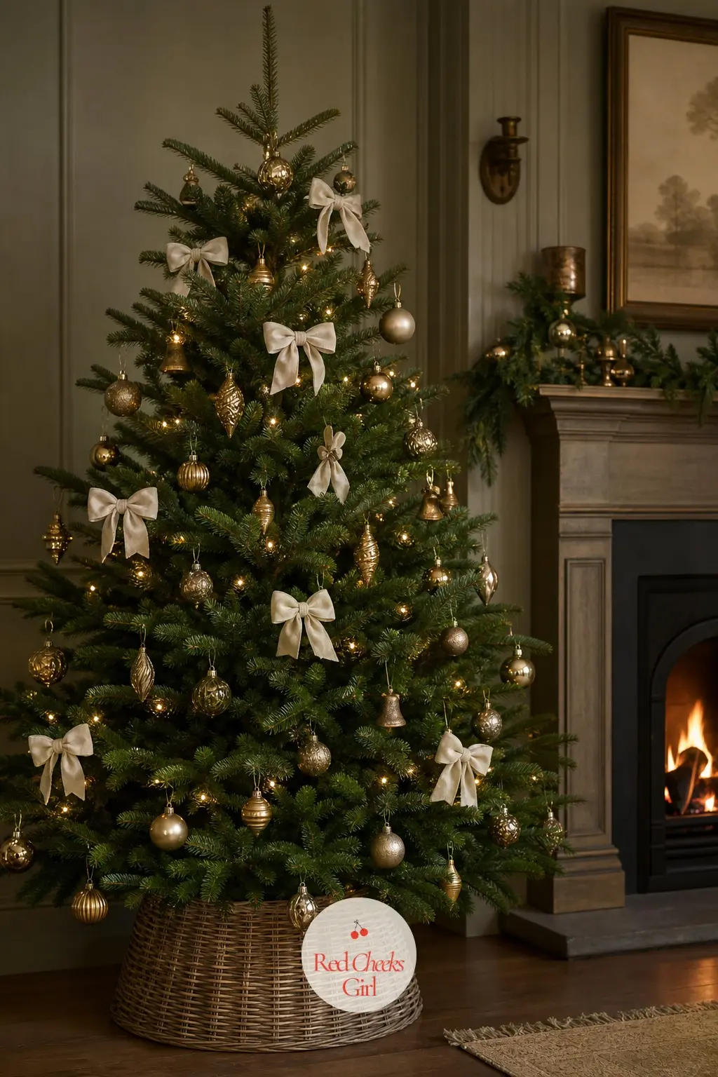 The Bottle Green Fraser Fir by the Fireplace — This is the tree that anchors a panelled room: a full, tall Fraser fir in true bottle green, its needles dense