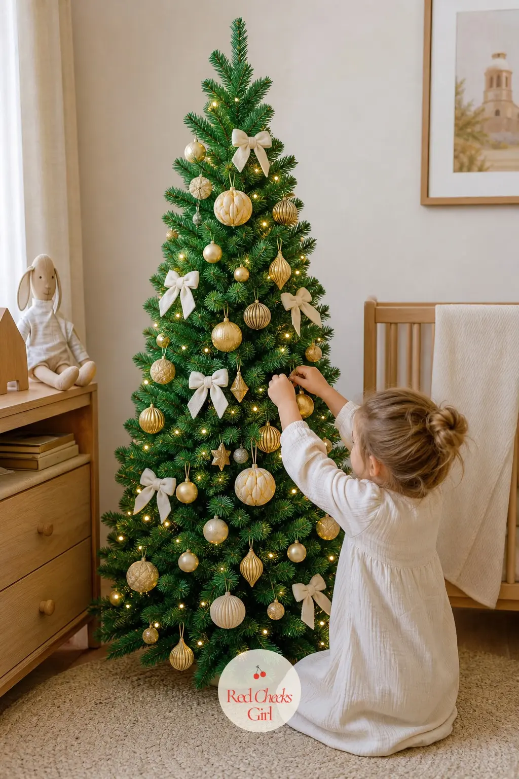 A Kelly Green Tree Soft Enough for Small Hands — Nurseries rule out glass outright, so this small tree in bright kelly green is dressed entirely in fabric and
