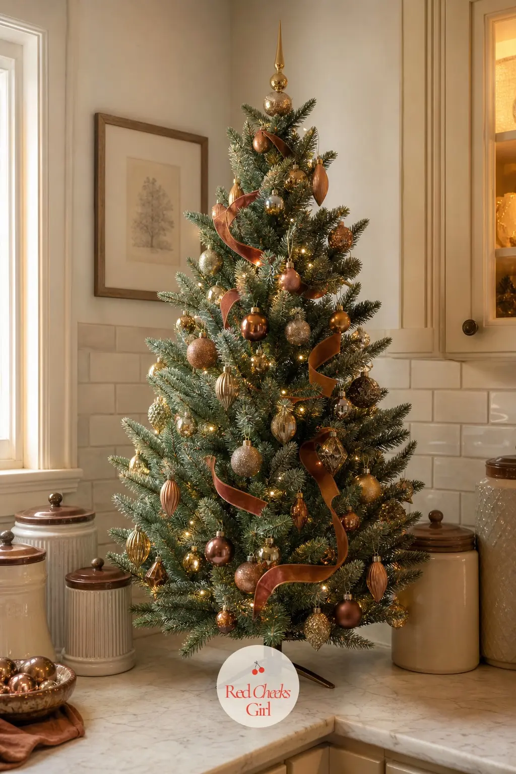 An Olive Green Countertop Tree Among the Canisters — Kitchen counters are busy enough without a full tree taking up the one free corner, so this tabletop tree