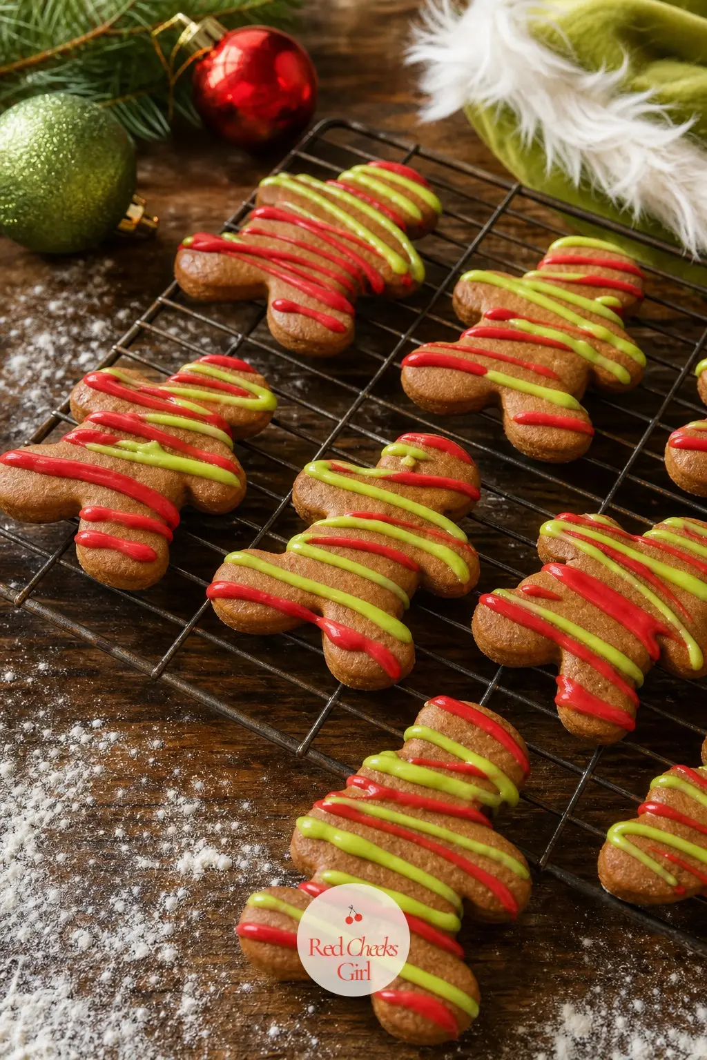 Gingerbread Iced to Match the Chaos — Gingerbread cut into simple round and star shapes rather than houses, iced in lime and cherry with a crooked white stripe