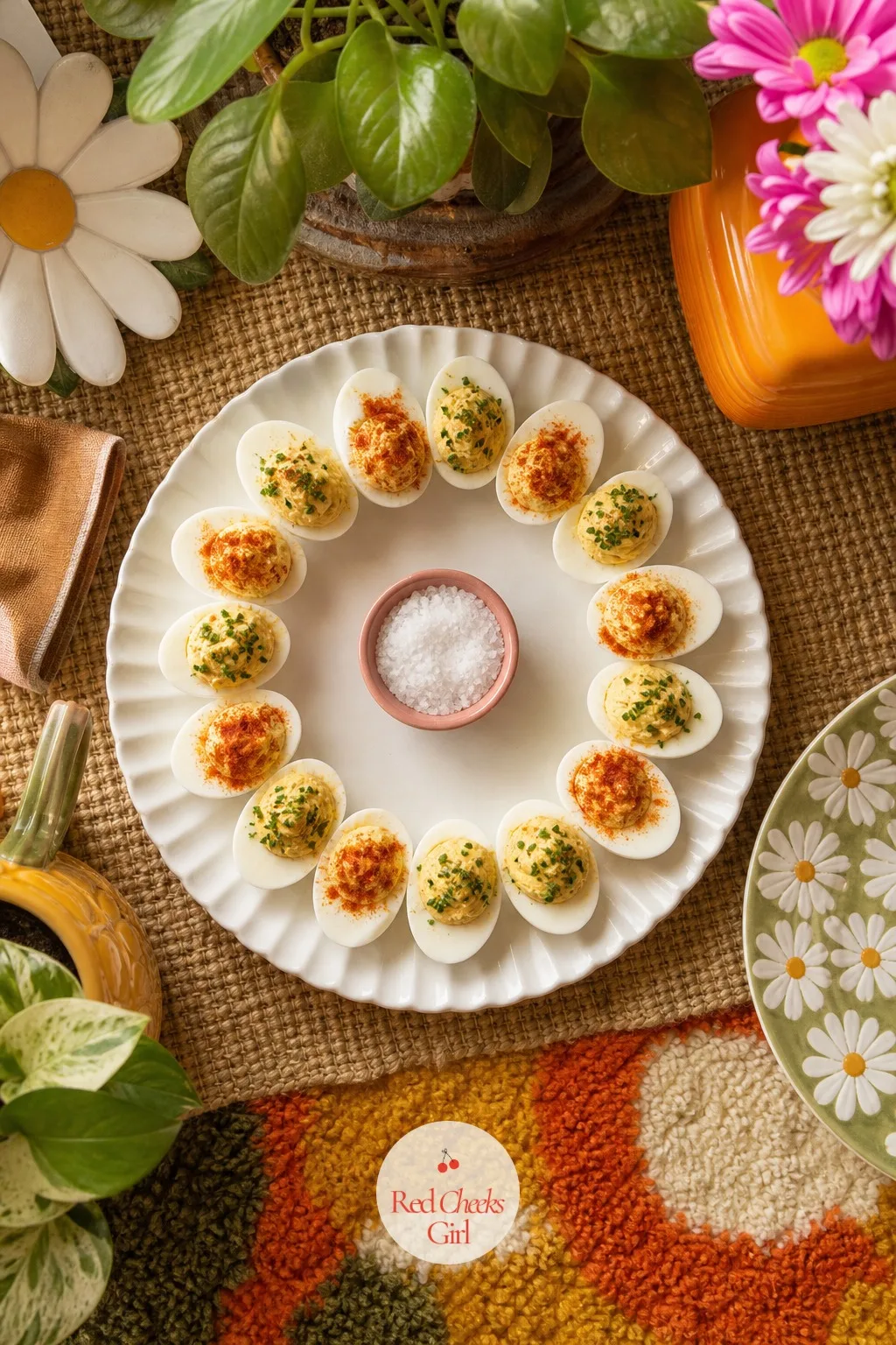 Flower Power Deviled Egg Platter — A dessert table alone leaves guests circling back for something that is not sugar. Groovy baby shower ideas