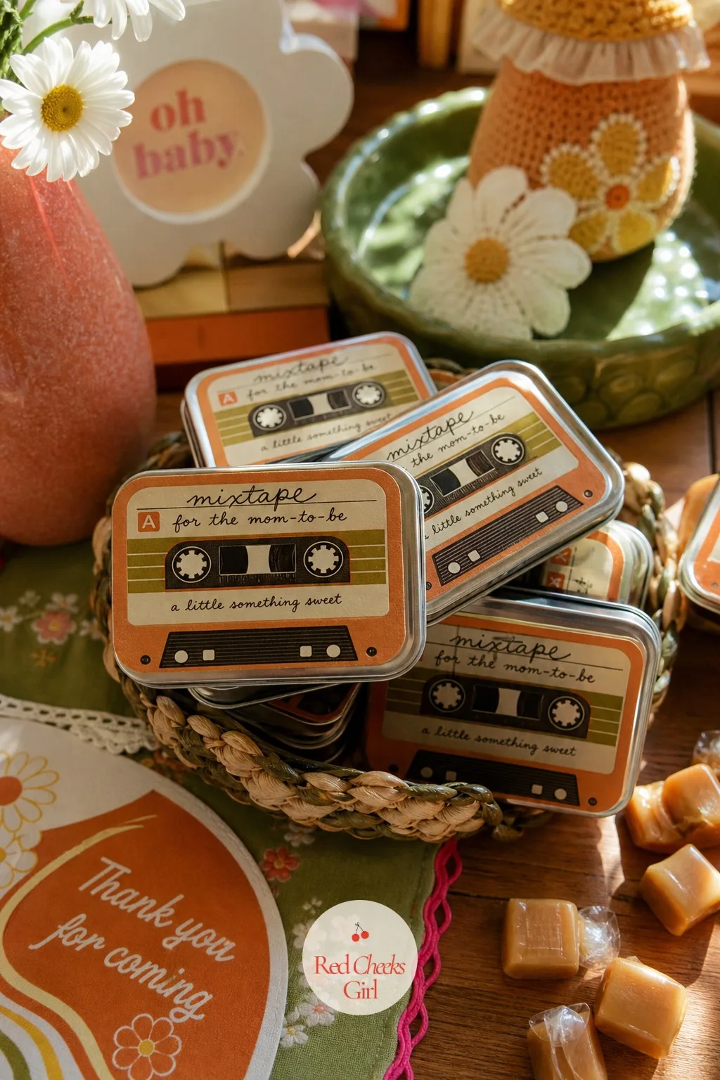 Mixtape Caramel Tins — A favor gets remembered when it makes someone smile before they even open it. Groovy baby shower ideas