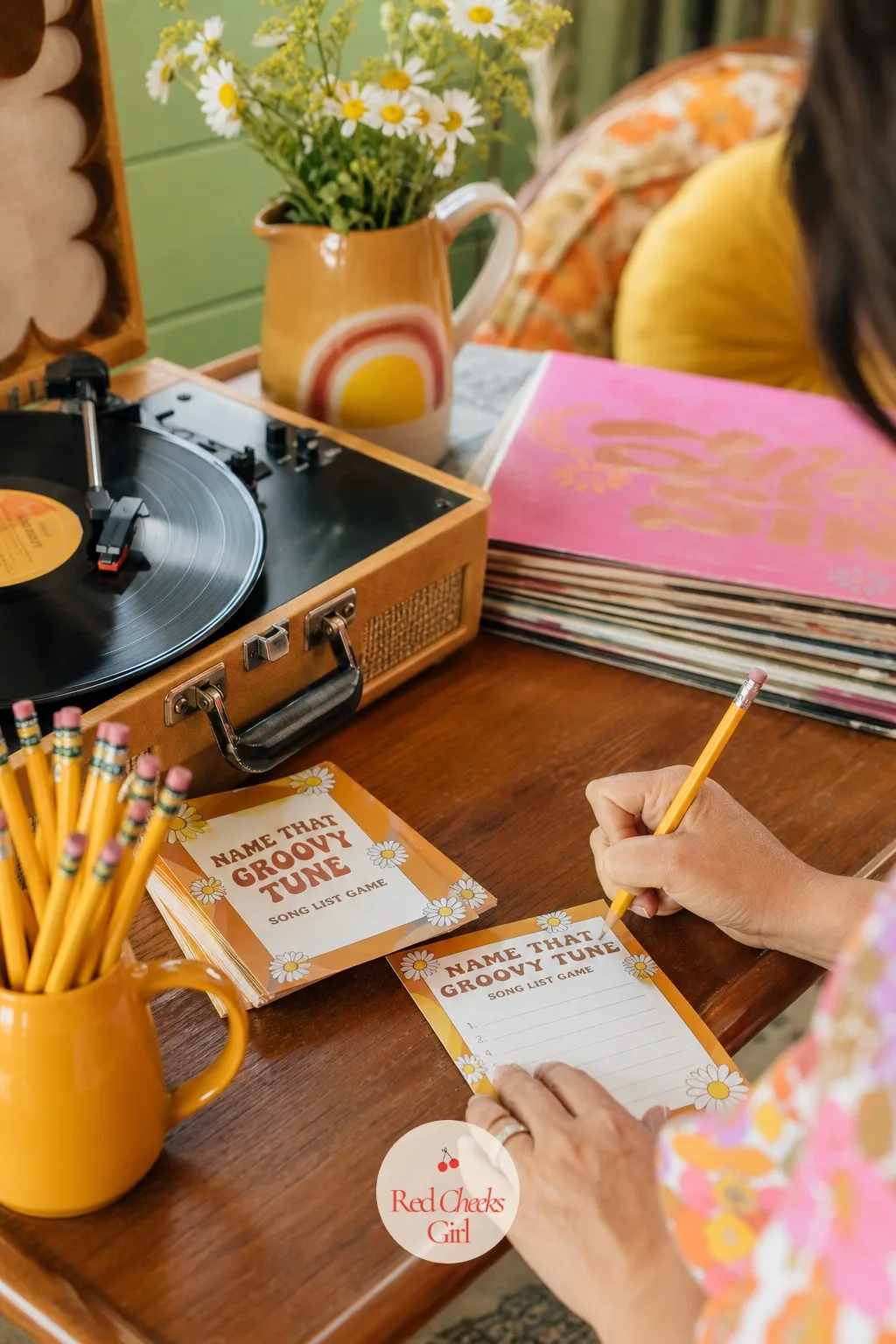 Name That Groovy Tune Song List Game — A party game for grown women needs to respect that they have actual taste, and a music round does that better than