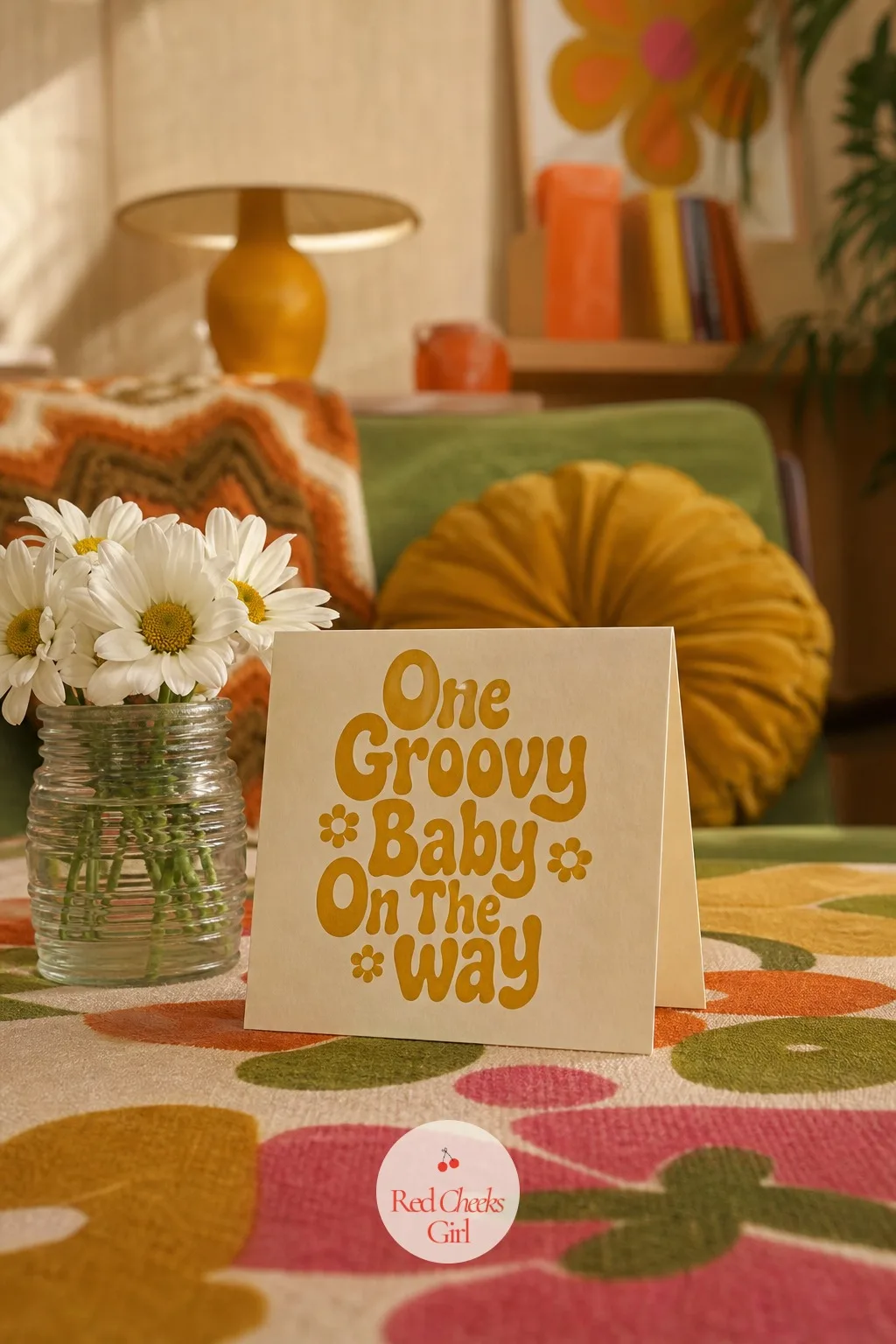 One Groovy Baby On The Way Tabletop Sign — Not every sign needs to be big. Groovy baby shower ideas