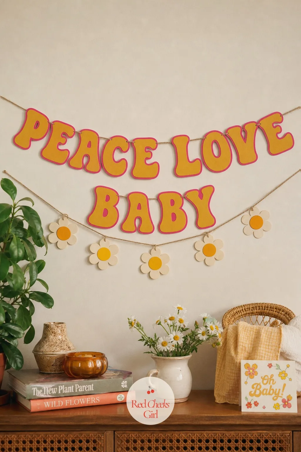 Peace Love Baby Marquee Sign — One big lettered piece does more for a room than a dozen small decorations scattered everywhere. Groovy baby shower ideas