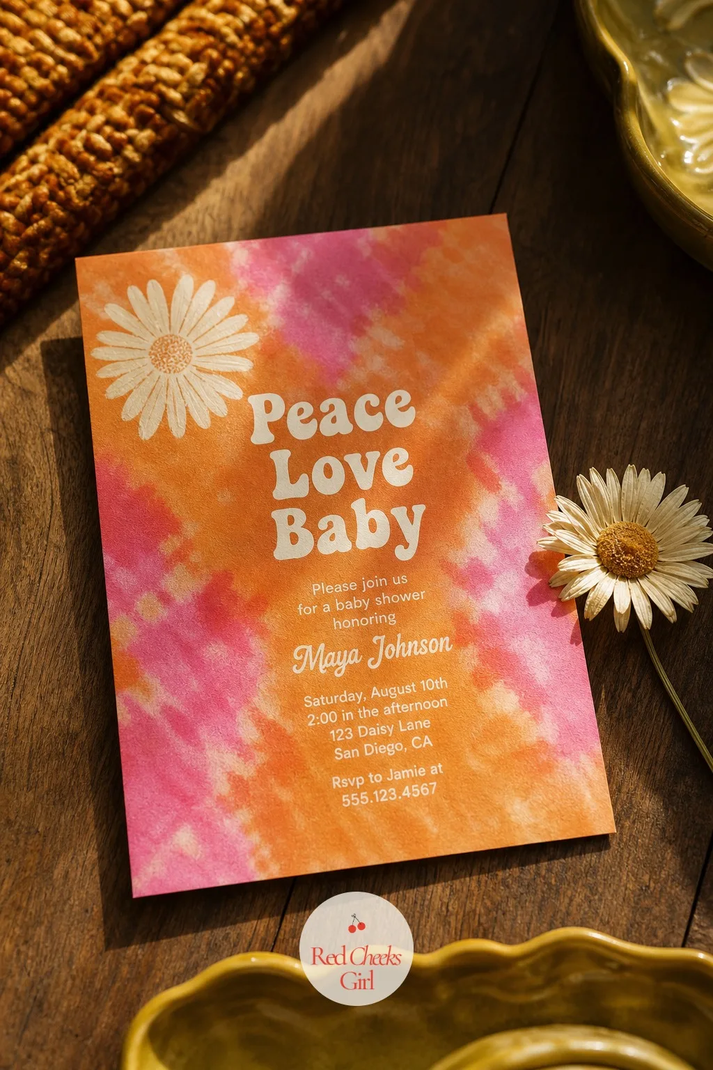 Peace Love Baby Tie-Dye Invitation — An invitation sets the tone before anyone has read a word. Groovy baby shower ideas