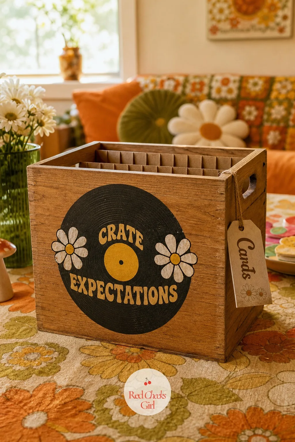 Vinyl Crate Card Box — Cards tend to get lost on a crowded gift table unless they have one clear place to land. Groovy baby shower ideas