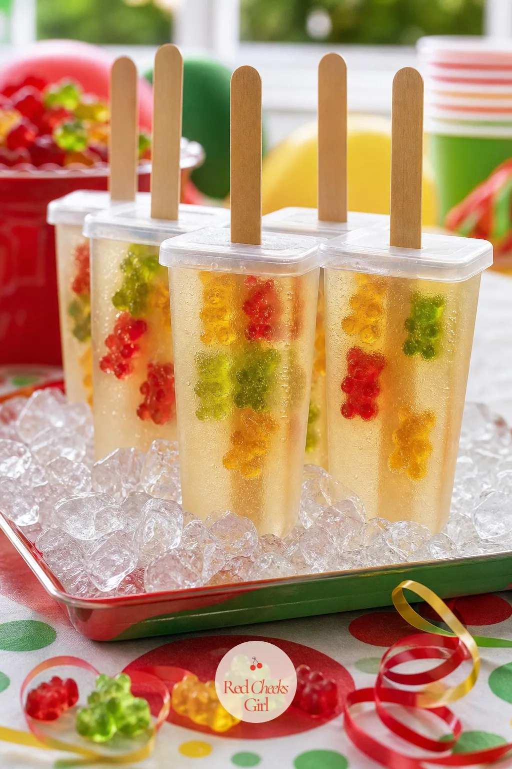 Frozen Gummy Bear Popsicles — A good move for a daytime party, just note they melt fast outdoors. Gummy bear birthday party
