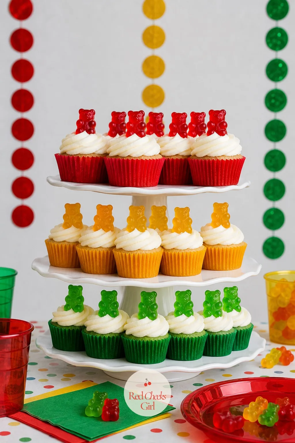 Gummy Bear Cupcakes — Box mix is fine here, nobody is judging the crumb. Gummy bear birthday party