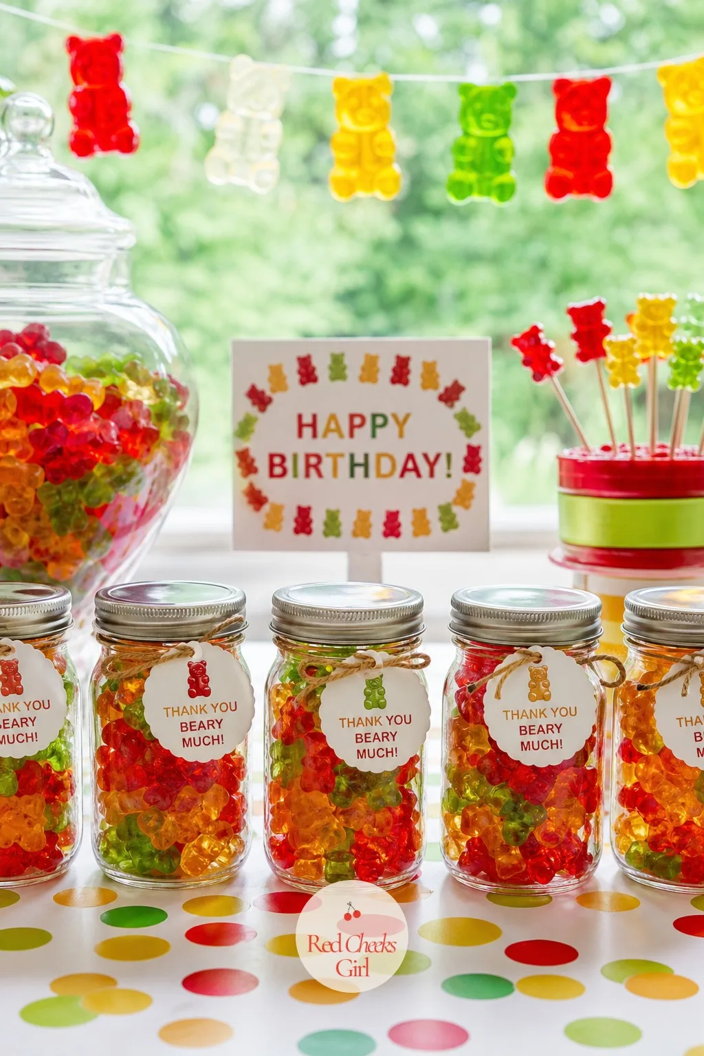 Gummy Bear Favor Jars — Skip the generic goodie bag, a little jar feels more like a gift. Gummy bear birthday party