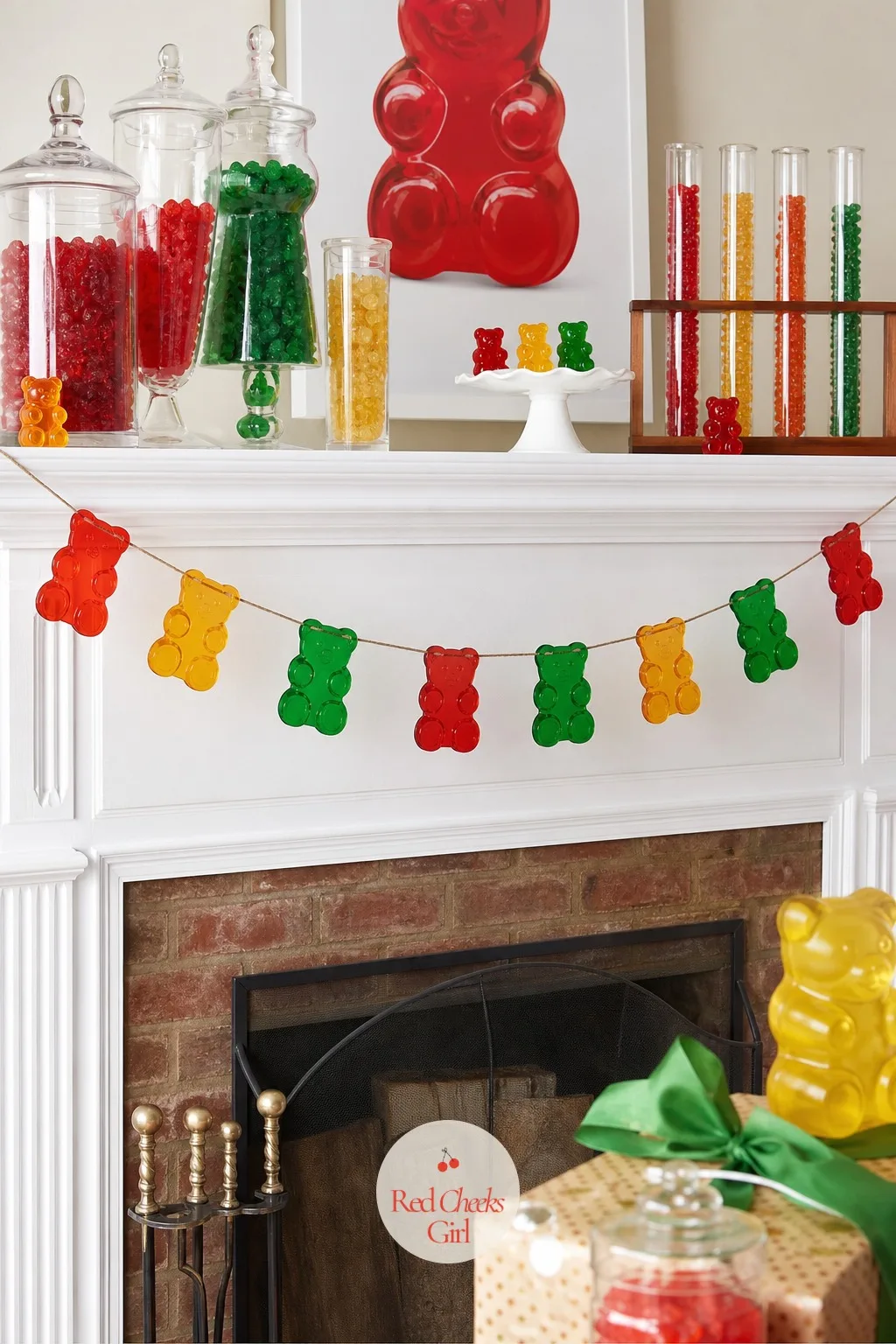 Gummy Bear Garland — Nowhere to hang balloons from the ceiling, that's fine, a garland is the lighter option. Gummy bear birthday party