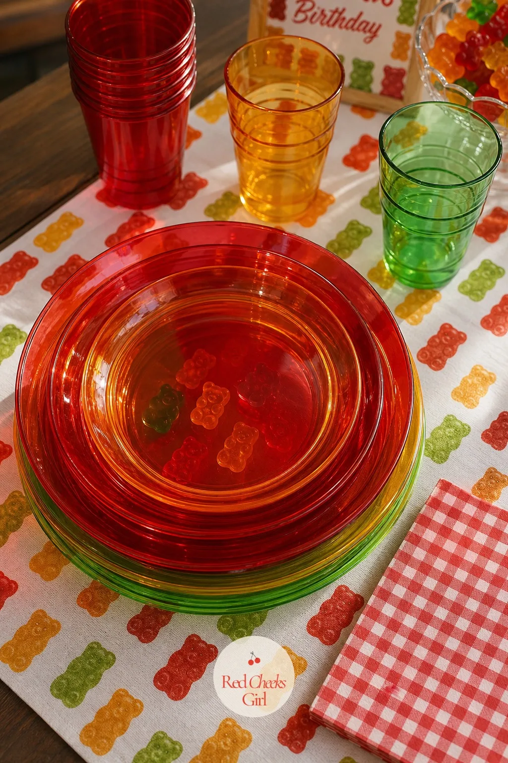 Translucent Jelly Tableware — Flimsy plastic plates are not the goal here, the colour is. Gummy bear birthday party