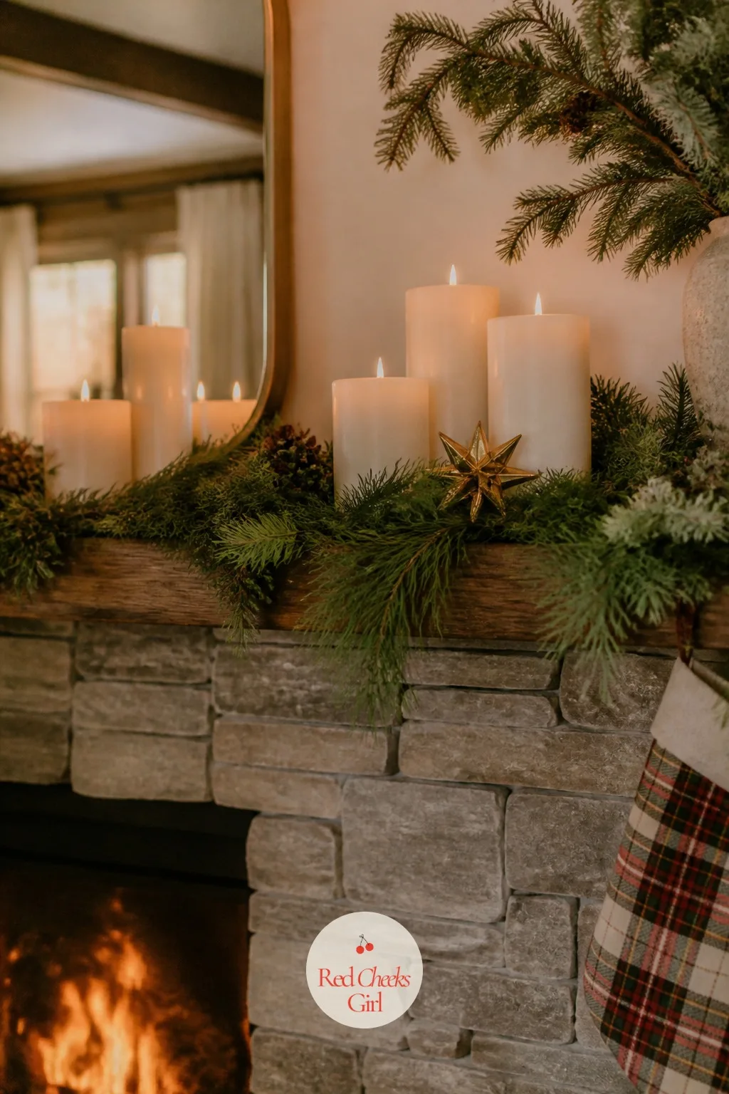 The Mantel, Banked With Greenery and Candlelight — A mantel with one lone candle on it looks like nobody got around to the rest. Hallmark christmas aesthetic