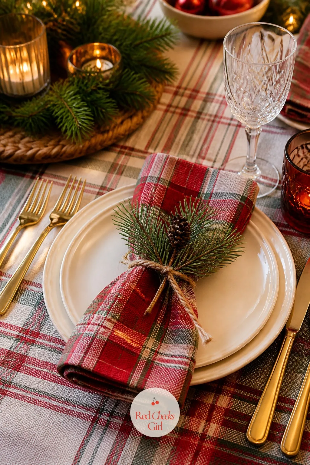 Plaid Napkins at Every Place Setting — Paper napkins at a table this dressed look like an afterthought next to everything else on it. Hallmark christmas