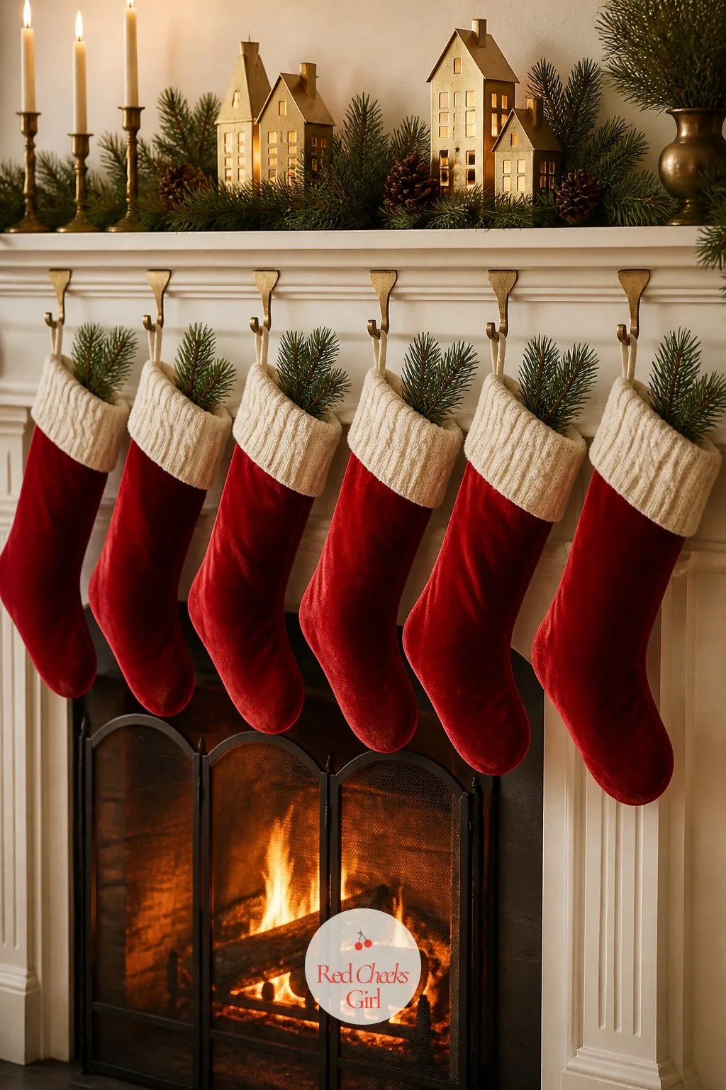 A Row of Stockings Waiting on the Hearth — Nothing says the whole family is actually coming like a stocking already hung for each of them. Hallmark christmas