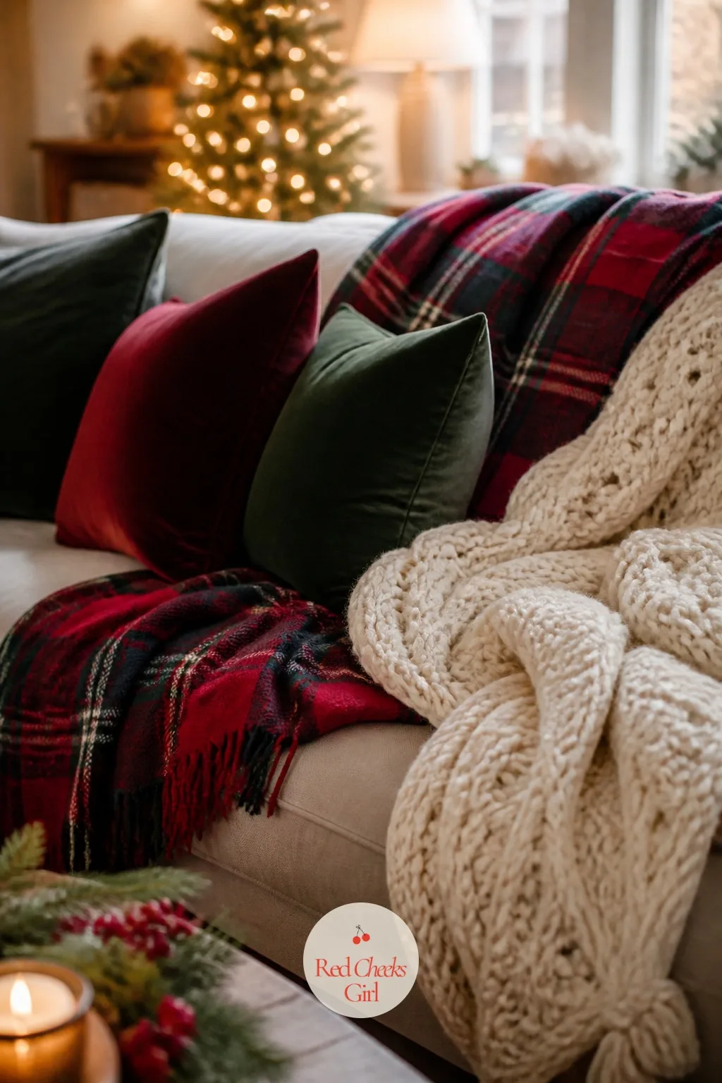 The Sofa Piled With Flannel and Chunky Knit — A sofa with one thin throw looks under-dressed the moment five people are trying to fit on it. Hallmark christmas