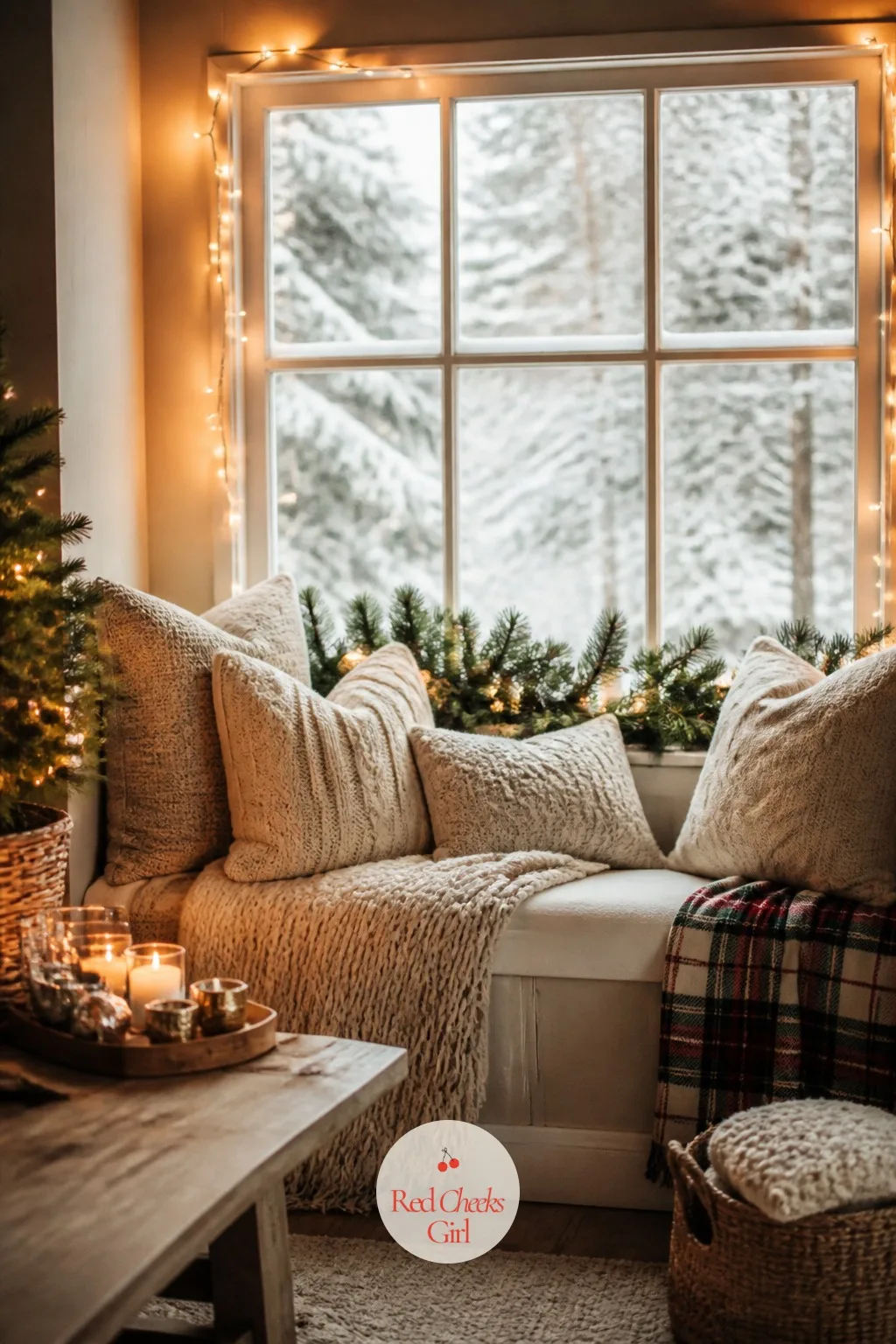 The Window Seat Where the Lights Live — A dark window at night makes the whole room feel smaller than it is. Hallmark christmas aesthetic
