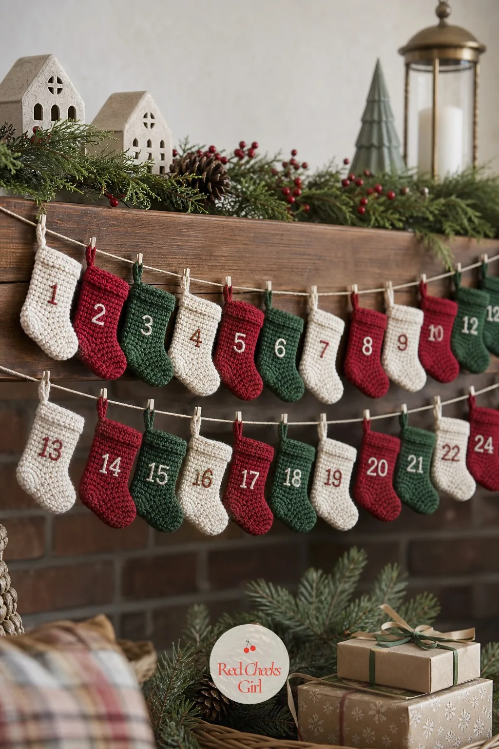Crochet Mini Stocking Garland Advent Calendar — A string of actual doors is a lot of work for something that lives on a mantel for three weeks. Handmade advent