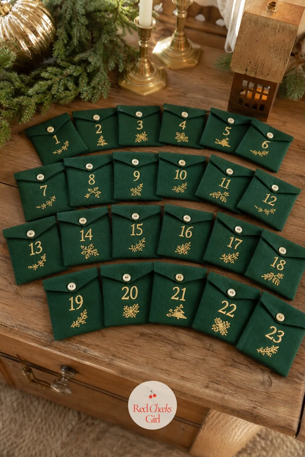 Embroidered Fabric Envelope Advent Calendar — Pockets and bags both hide what is inside until the last second. Handmade advent calendar