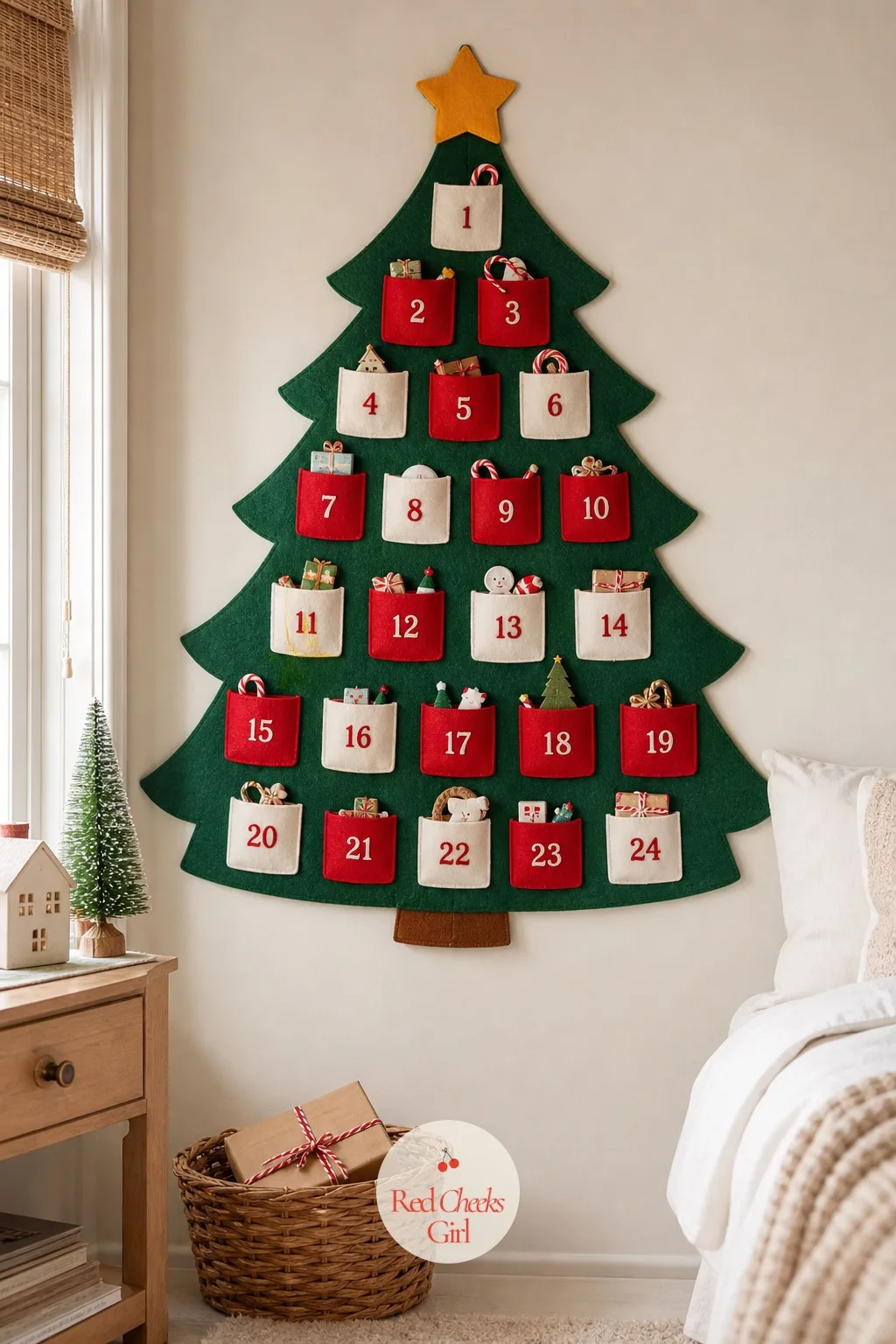 Felt Tree Pocket Advent Wall Hanging — This is the shape most people picture when someone says felt advent calendar, and it earns the reputation honestly.