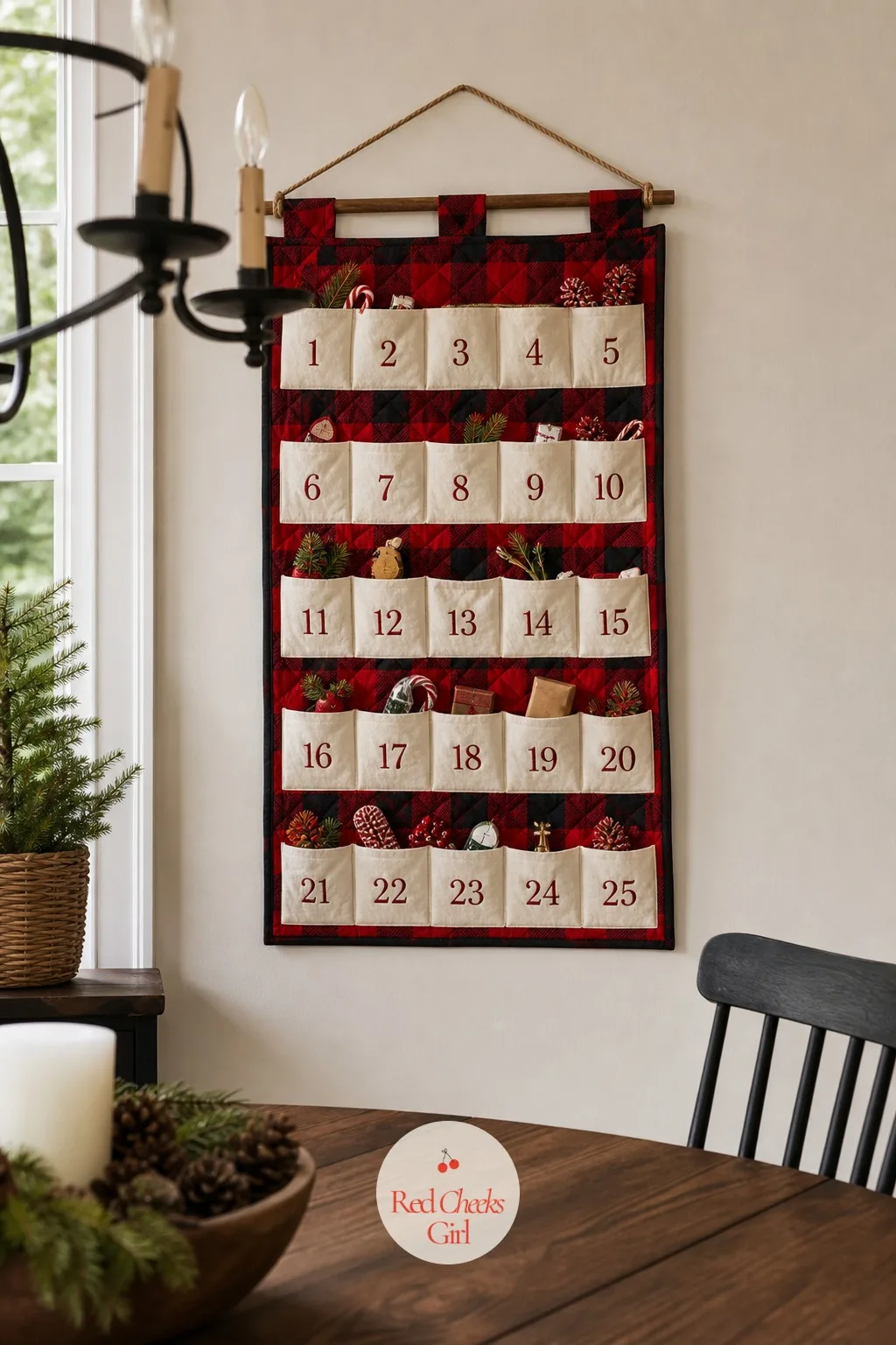 Quilted Fabric Pocket Advent Banner — A banner reads as decoration first and calendar second, which suits a dining room better than a playroom. Handmade advent