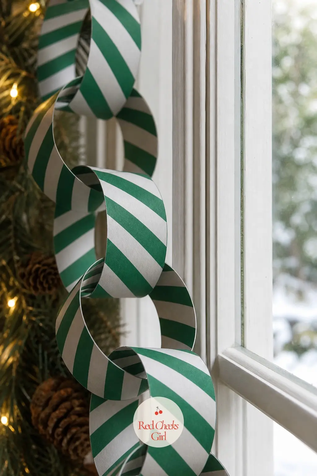 Emerald and Silver Striped Chain — The cooler twin to the scarlet chain, this one runs emerald green against silver grey stripes and suits a doorway, a window