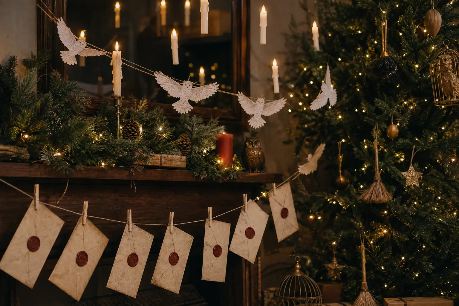 Harry Potter Christmas Decorations: 10 Free Printable Paper Garlands With Owls, Floating Candles and Wax-Sealed Letters