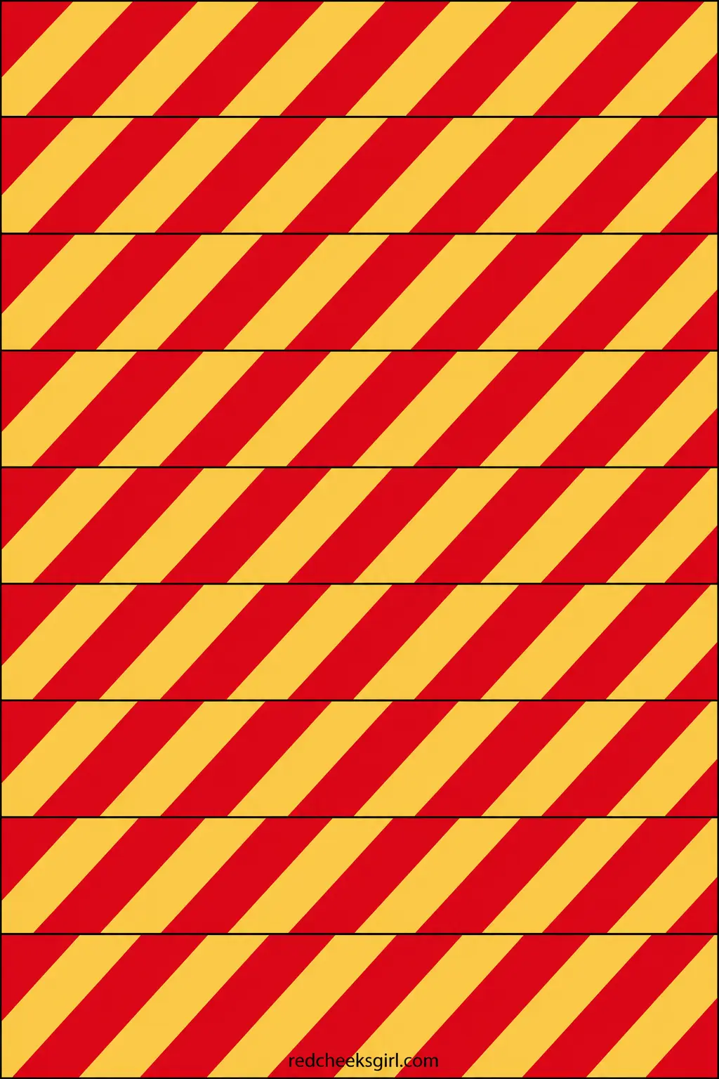 Scarlet and Gold Striped Chain printable sheet — This is a straightforward candy stripe paper chain in scarlet and gold, the kind that wraps a banister or