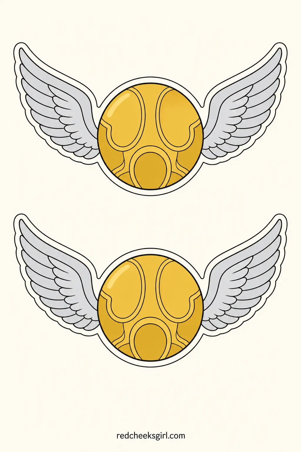 Small Golden Winged Balls printable sheet — A small gold ball with a pair of narrow silvery wings either side, this garland is the lightest touch of magic in