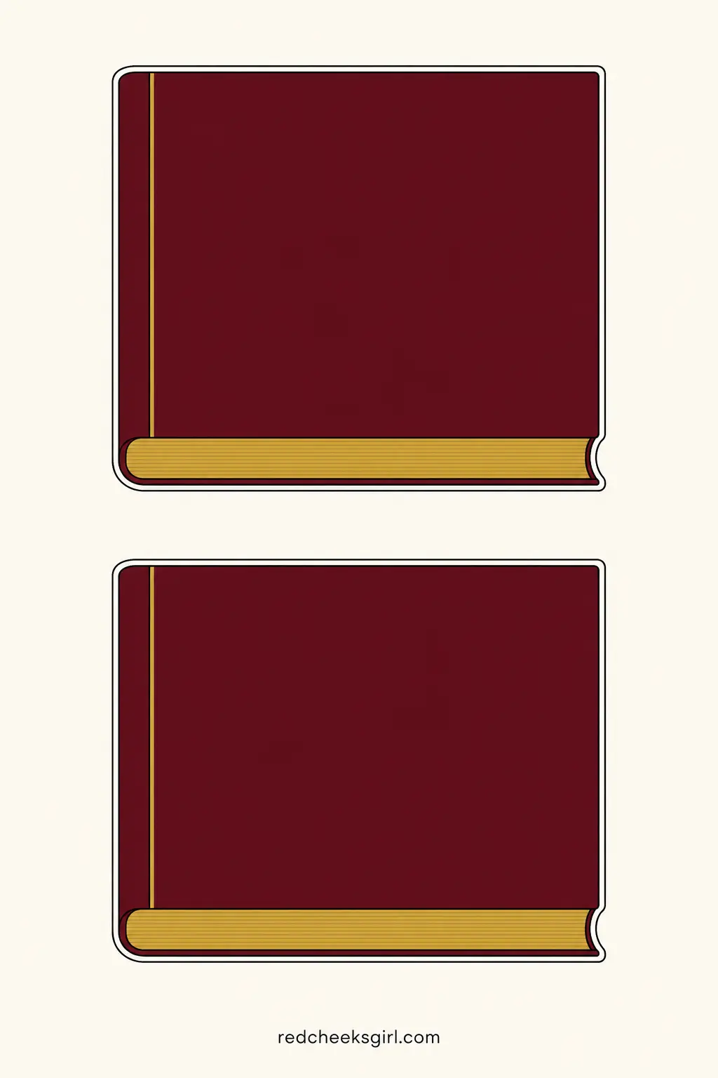 Spellbook Garland printable sheet — A closed leather bound book in deep burgundy with a thin gold edge along the spine and pages, this garland suits a