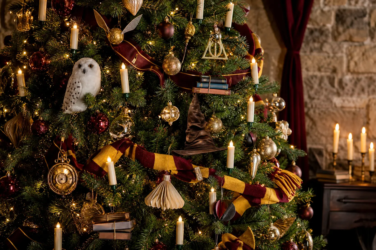 Harry Potter Christmas Tree Ideas: 14 Enchanted Looks With Floating Candles, Snowy Owls and Scarlet-and-Gold Magic