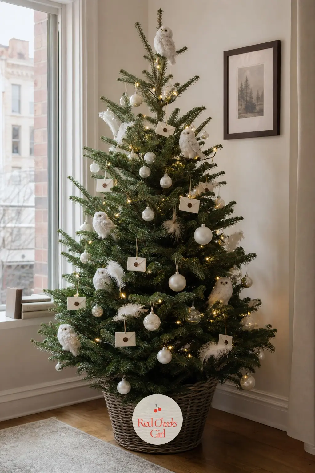 The Owl Post Tree — A small potted tree still clearly growing in its pot, kept by a city window as if waiting for a delivery. Harry potter christmas tree