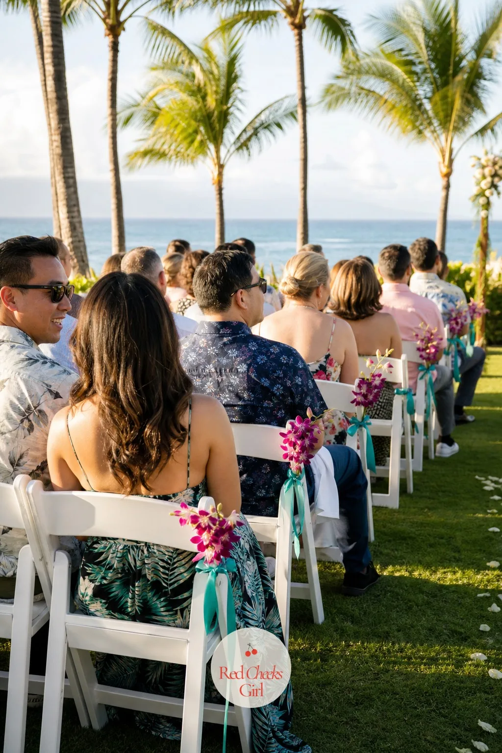 The Guest Seating — Empty chairs before the ceremony starts can look stark against the water, especially in a long straight row with nothing on them. Hawaiian