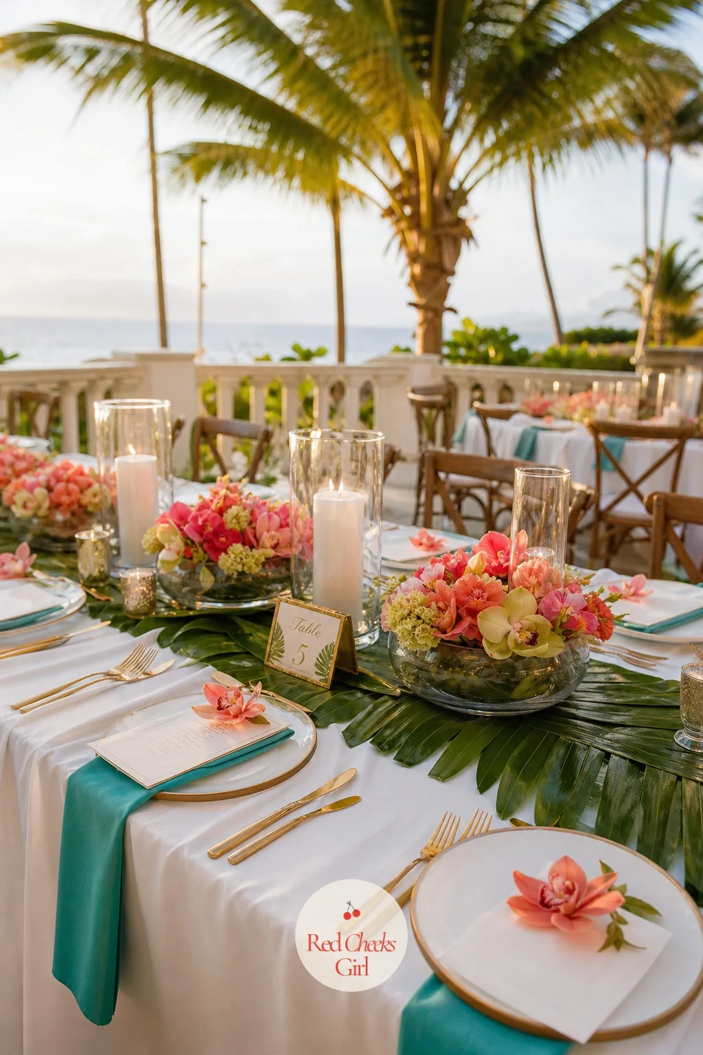 The Tablescape — A long table outdoors can feel bare the moment the sun drops below the tree line, no matter how good the food is. Hawaiian wedding